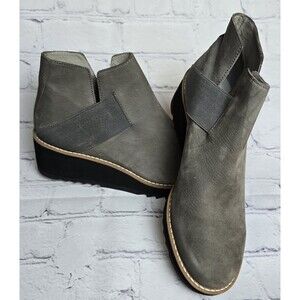 Eileen Fisher Women Ankle Boots Roy Gray Suede Pull on Wedge Sz 6.5 NWOB Sleek